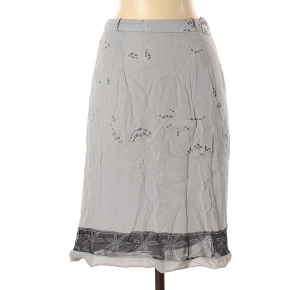 VINTAGE Giorgio Armani 90s Gray Printed Silk A-Line Skirt Size